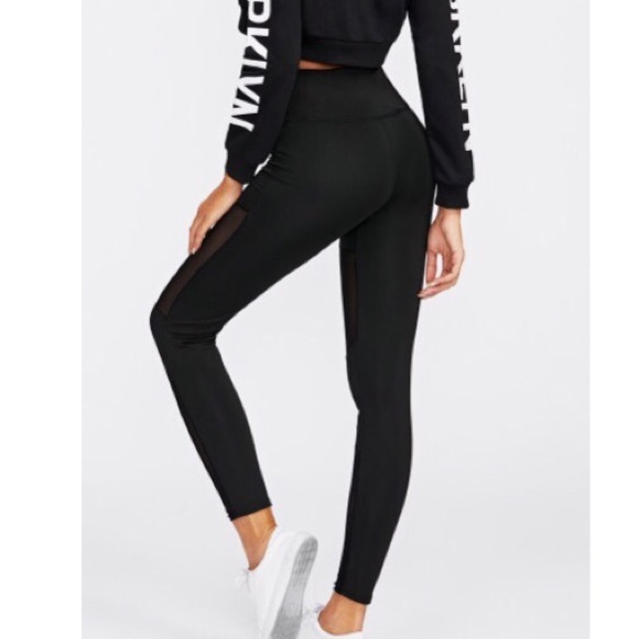 Stitching Mesh Leggings...Color: Black...Sz: L - Picture 2 of 2